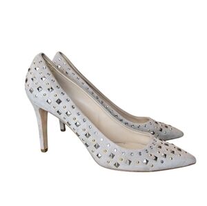 J. Crew Collection Beige Suede Studded Embellished Heels Made in Italy Size 8